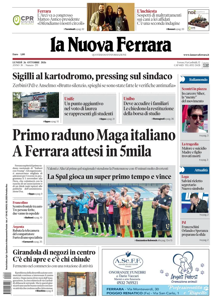 Prima-pagina-nuova ferrara-oggi-edizione-del-2026-10-26
